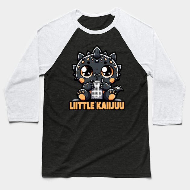 Little Kaiju - Adorable City Monster Baseball T-Shirt by Unlogico